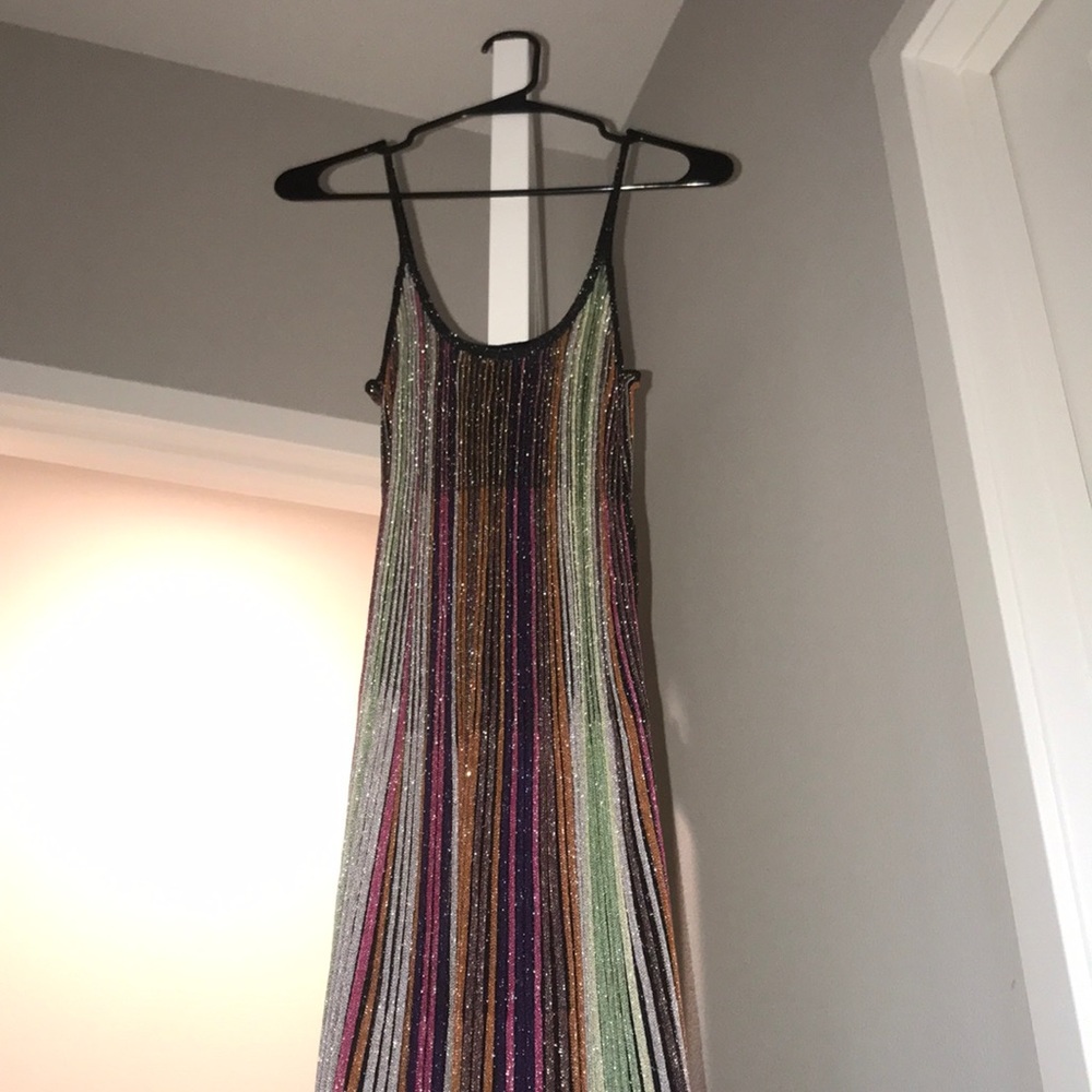 ZARA Rainbow Metallic Knit Pleated Dress